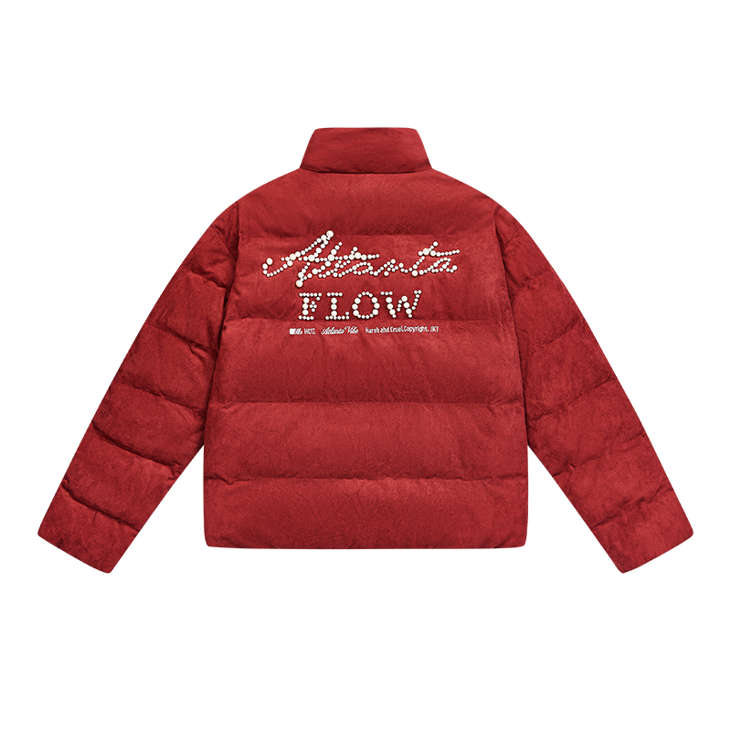 Basic Pearl Embroidered Suede Puffer Jacket Basic Pearl Embroidered Suede Puffer Jacket