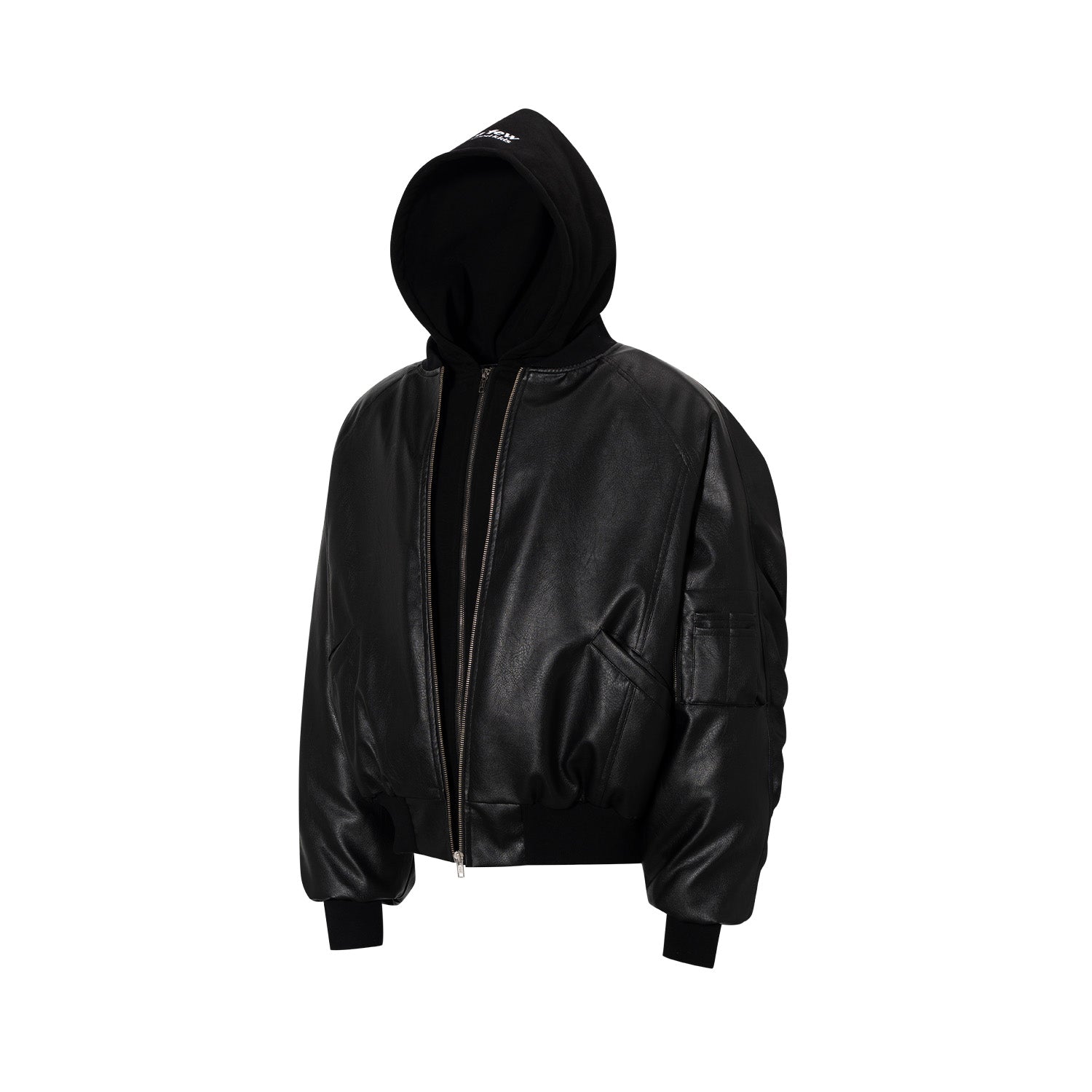 DONCARE(AFGK) "Leather hooded bomber jacket" DONCARE(AFGK) "Leather hooded bomber jacket"