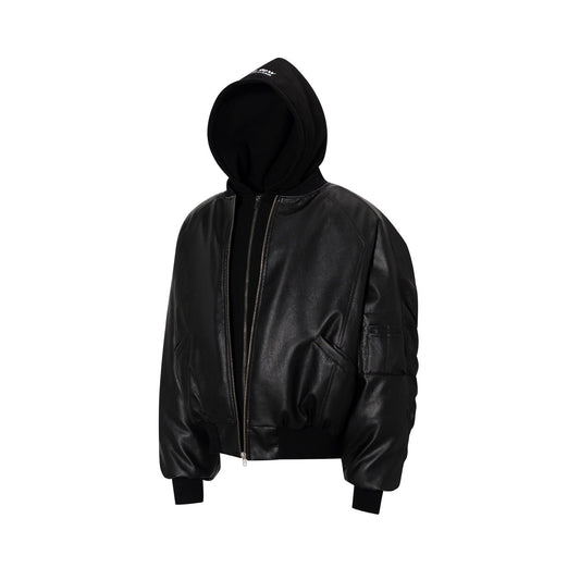 DONCARE(AFGK) "Leather hooded bomber jacket"