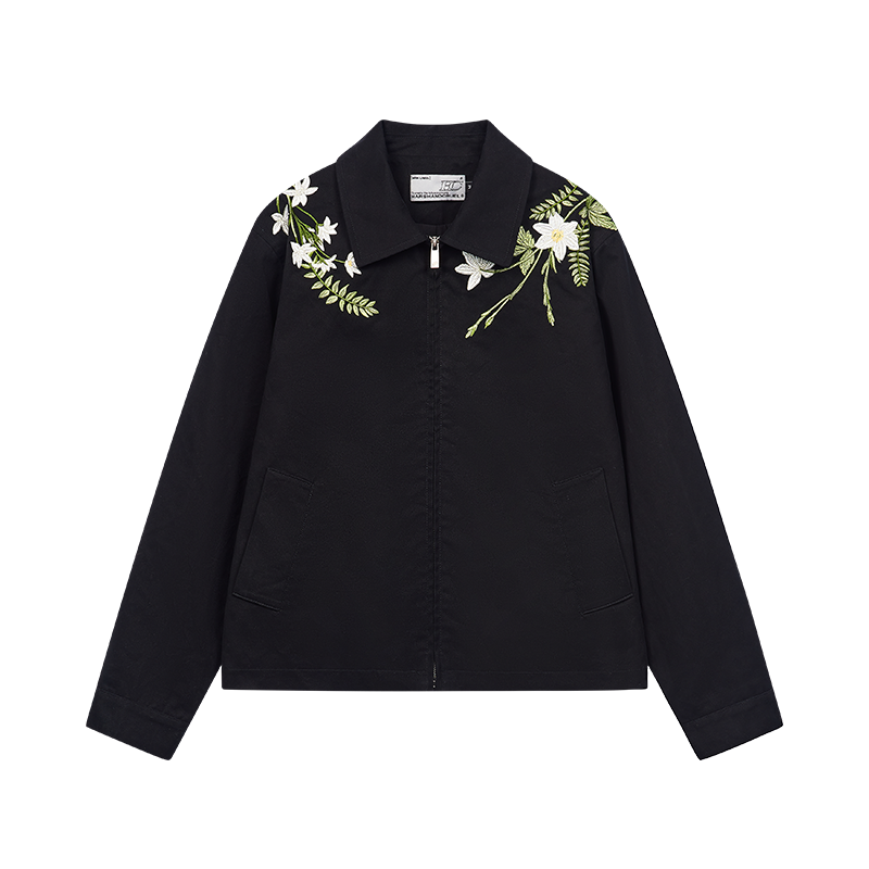 Minimalist Green Floral Embroidered Blazer Jacket Minimalist Green Floral Embroidered Blazer Jacket