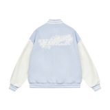 White Lace Floral Embroidered Baseball Jacket White Lace Floral Embroidered Baseball Jacket