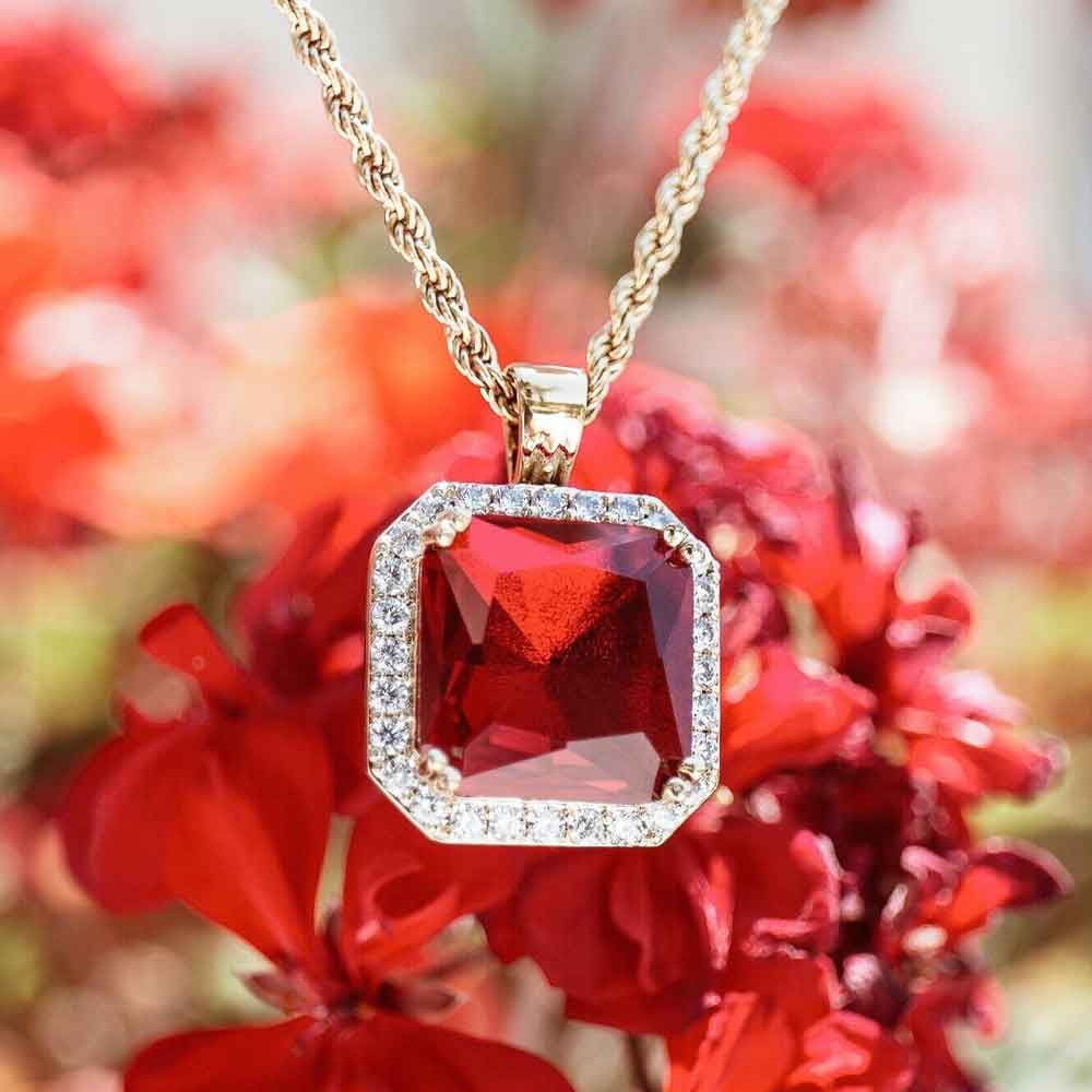 Ruby & Diamonds Necklace Pendant & Rope Chain Ruby & Diamonds Necklace Pendant & Rope Chain
