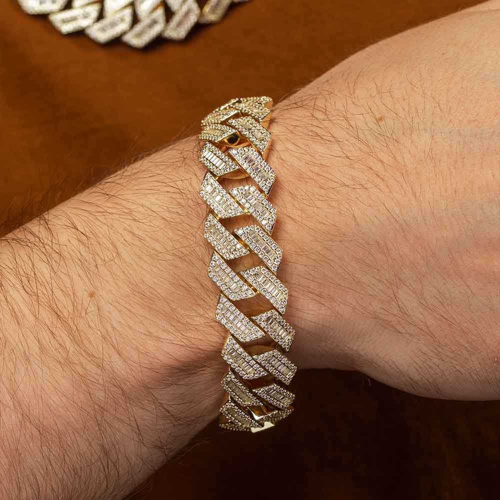 Diamond Baguette Straight Edge Cuban Bracelet 18mm Diamond Baguette Straight Edge Cuban Bracelet 18mm