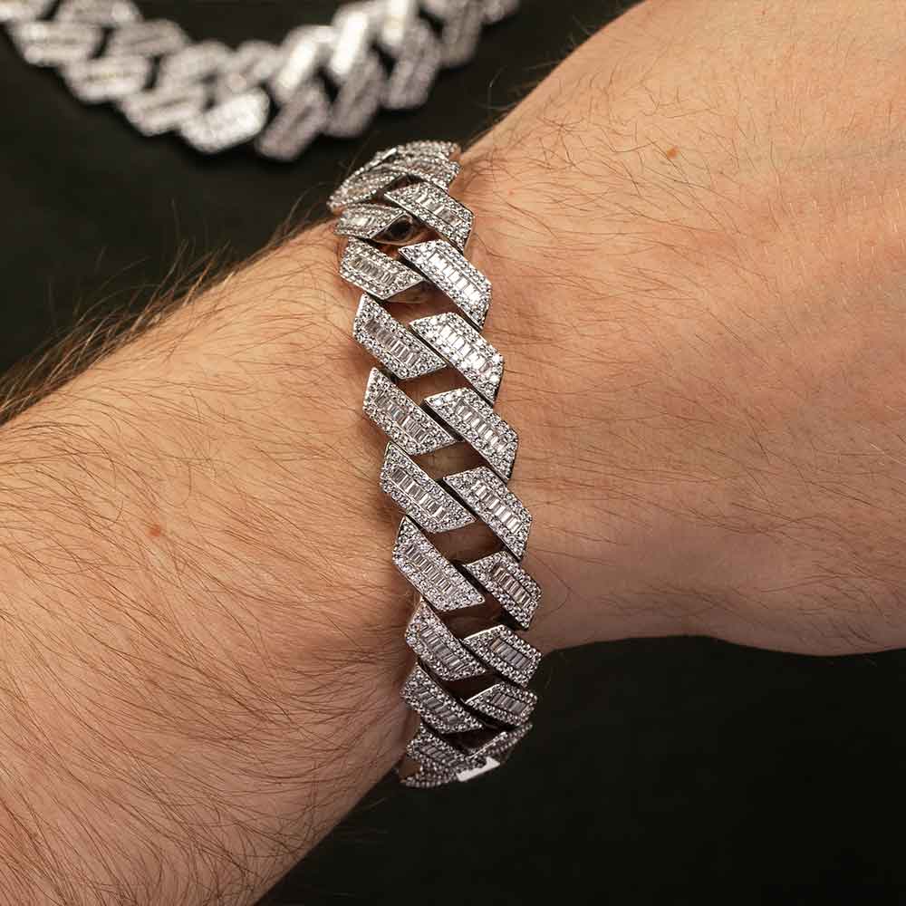 Diamond Baguette Straight Edge Cuban Bracelet 18mm Diamond Baguette Straight Edge Cuban Bracelet 18mm