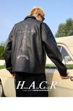 Metal Cross Logo Textured Leather Jacket Metal Cross Logo Textured Leather Jacket