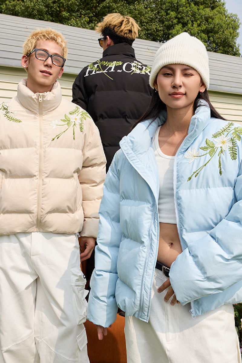 Floral Embroidered Loose Padded Jacket Floral Embroidered Loose Padded Jacket