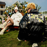 Daisy Embroidery PU Padded Jacket Daisy Embroidery PU Padded Jacket