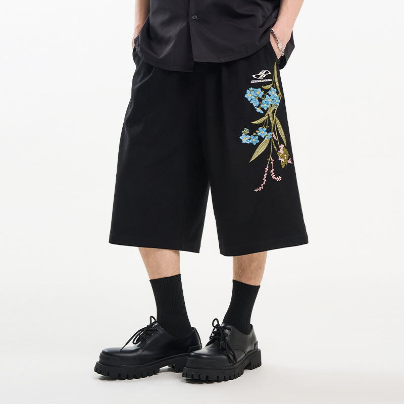Floral Embroidery Draped Suit Shorts Floral Embroidery Draped Suit Shorts