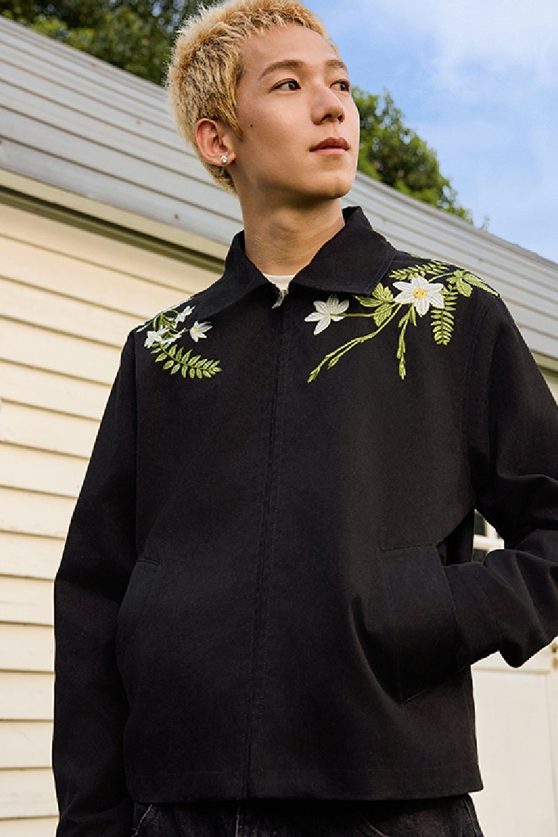 Minimalist Green Floral Embroidered Blazer Jacket Minimalist Green Floral Embroidered Blazer Jacket