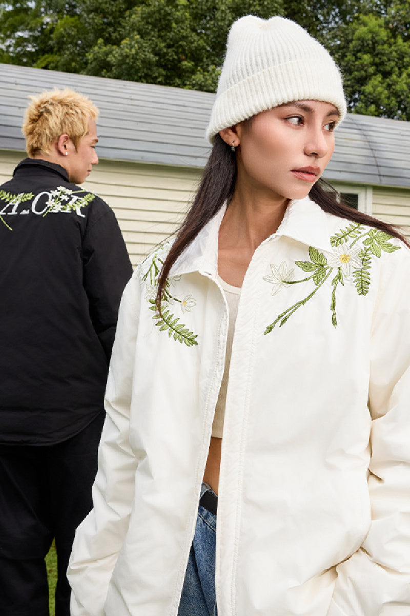 Minimalist Floral Embroidered Down Shirt Minimalist Floral Embroidered Down Shirt