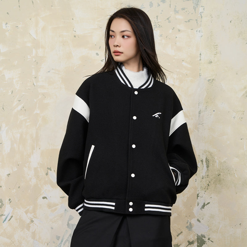 Contrast Stitching Embroidered Varsity Jacket Contrast Stitching Embroidered Varsity Jacket