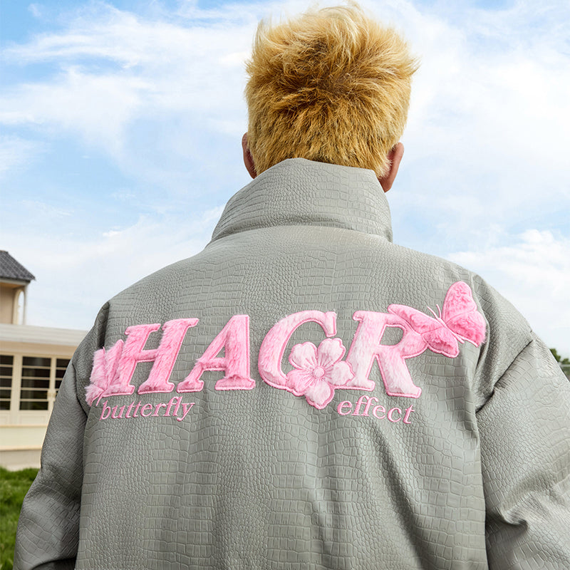 Embossed Fur Patch Crocodile PU Leather Down Jacket Embossed Fur Patch Crocodile PU Leather Down Jacket