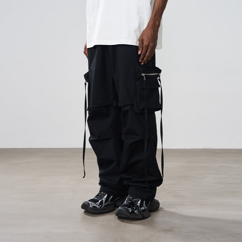 Zipper Stitched Pockets Strings Trousers Zipper Stitched Pockets Strings Trousers