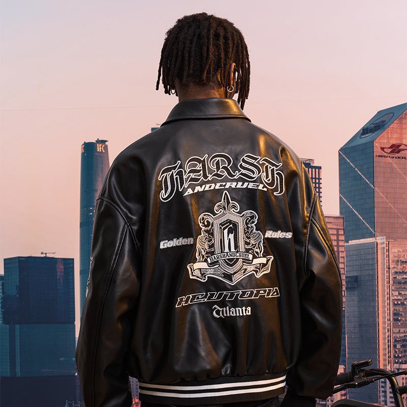 Embroidered Loose Leather Jacket Embroidered Loose Leather Jacket