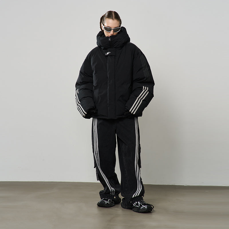 Stand Up Collar Striped Hooded Down Jacket Stand Up Collar Striped Hooded Down Jacket