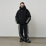 Stand Up Collar Striped Hooded Down Jacket Stand Up Collar Striped Hooded Down Jacket