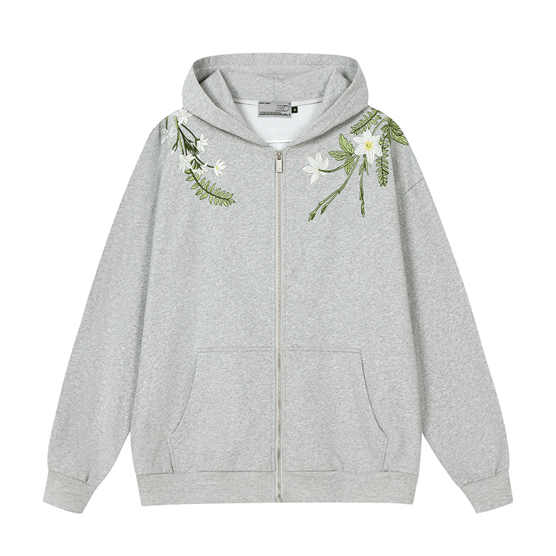 Floral Embroidered Fleece Zip Up Hoodie Floral Embroidered Fleece Zip Up Hoodie