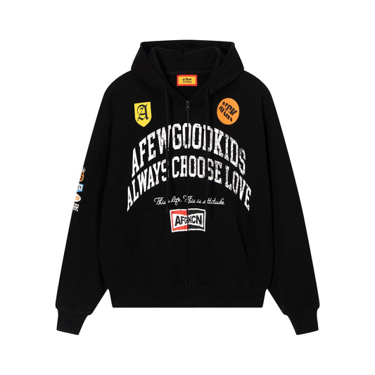 DONCARE(AFGK) "Distressed logo zip hoodie"