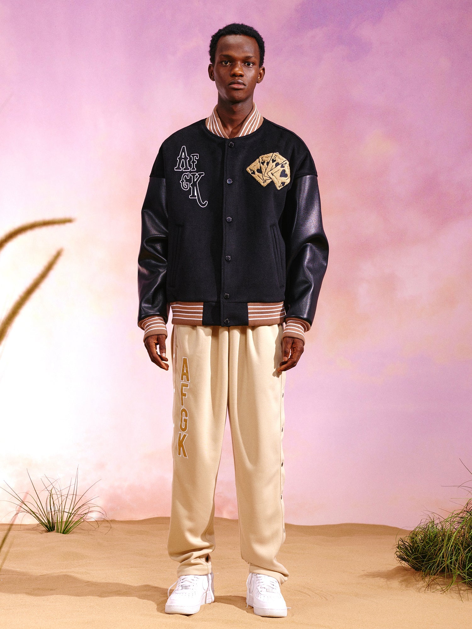 DONACARE(AFGK) "Dice Leather Varsity Jacket" DONACARE(AFGK) "Dice Leather Varsity Jacket"