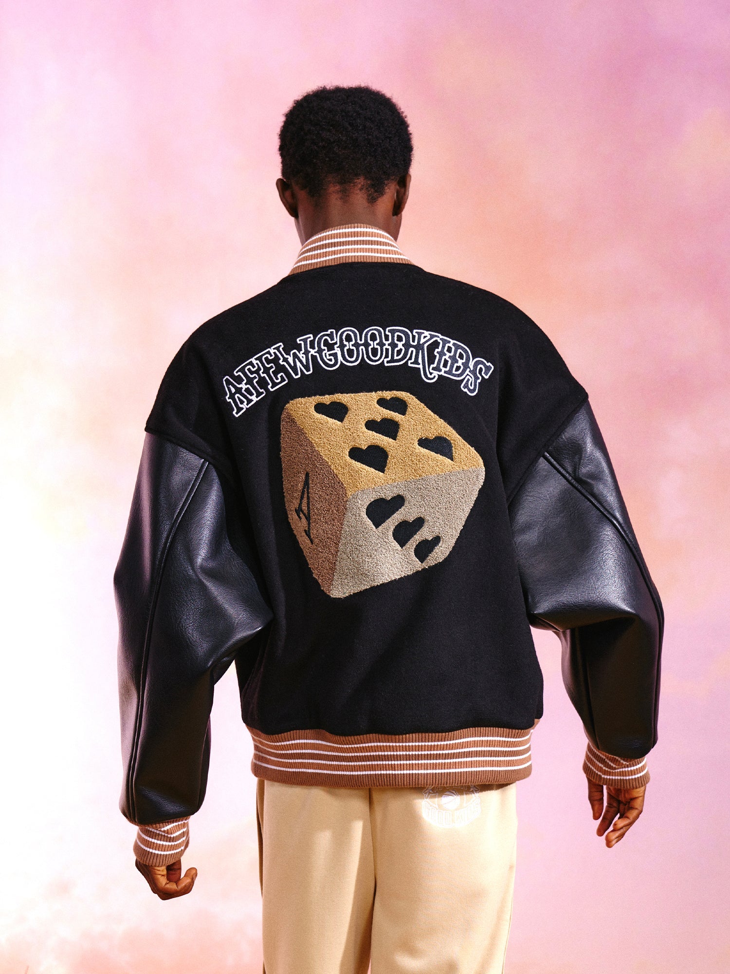 DONACARE(AFGK) "Dice Leather Varsity Jacket" DONACARE(AFGK) "Dice Leather Varsity Jacket"