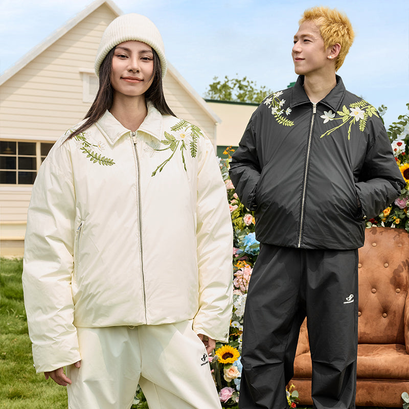 Floral Embroidery Lapel CollarDown Coat Floral Embroidery Lapel CollarDown Coat