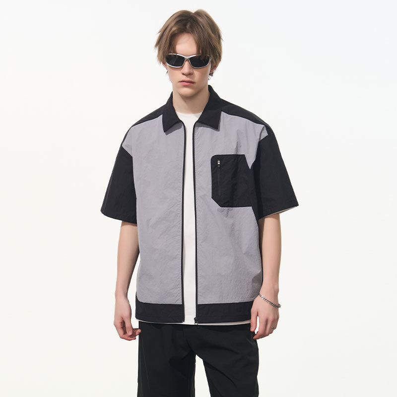 Contrast Stitching Deconstructed Zipper Shirt Contrast Stitching Deconstructed Zipper Shirt