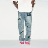 Distressed Embroidered Loose Denim Distressed Embroidered Loose Denim