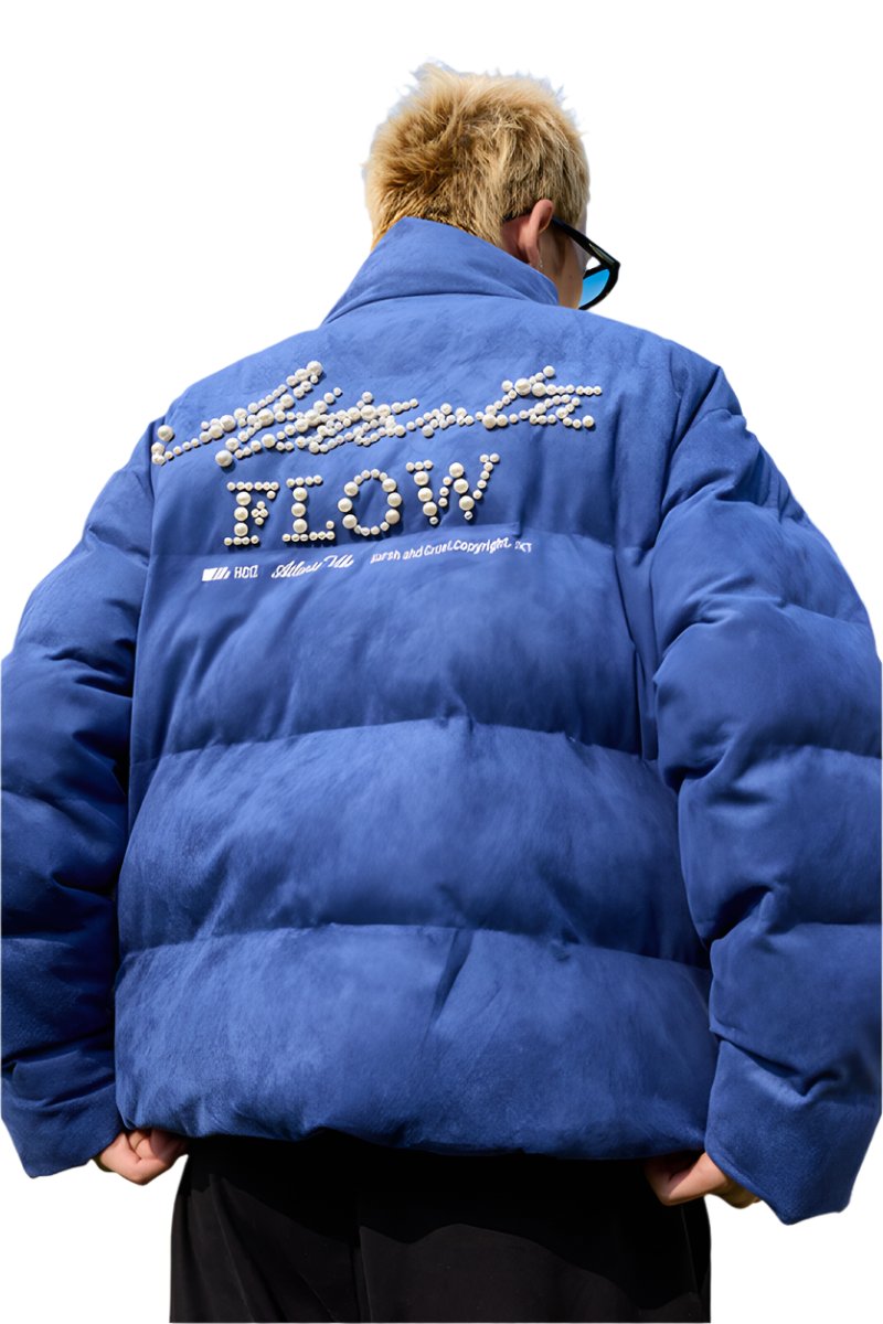 Basic Pearl Embroidered Suede Puffer Jacket Basic Pearl Embroidered Suede Puffer Jacket