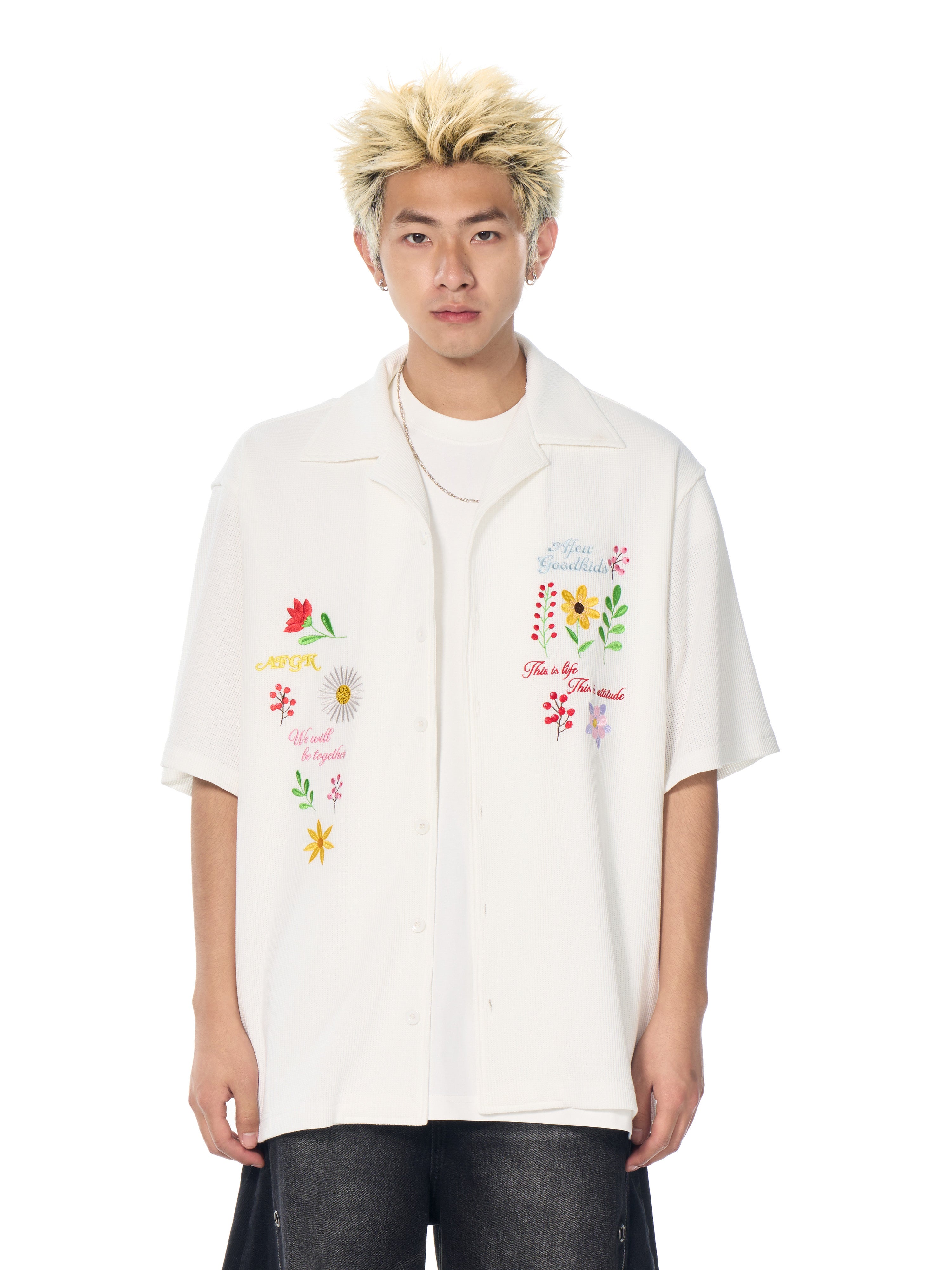 DONCARE(AFGK) "Floral waffle shirt" DONCARE(AFGK) "Floral waffle shirt"