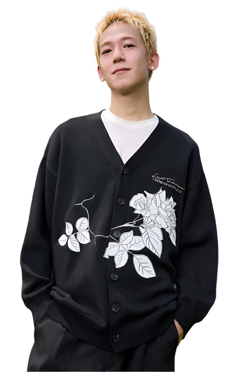 Rose Patches Knit Cardigan Sweater Rose Patches Knit Cardigan Sweater
