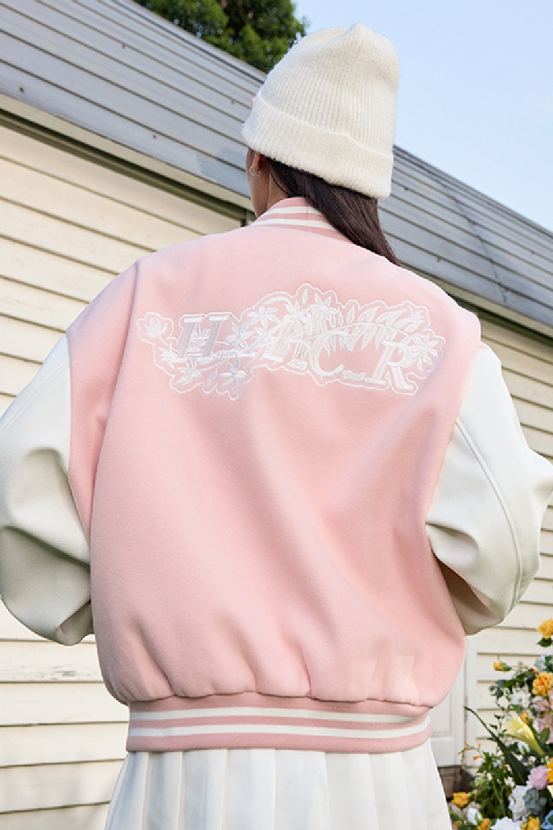 White Lace Floral Embroidered Baseball Jacket White Lace Floral Embroidered Baseball Jacket