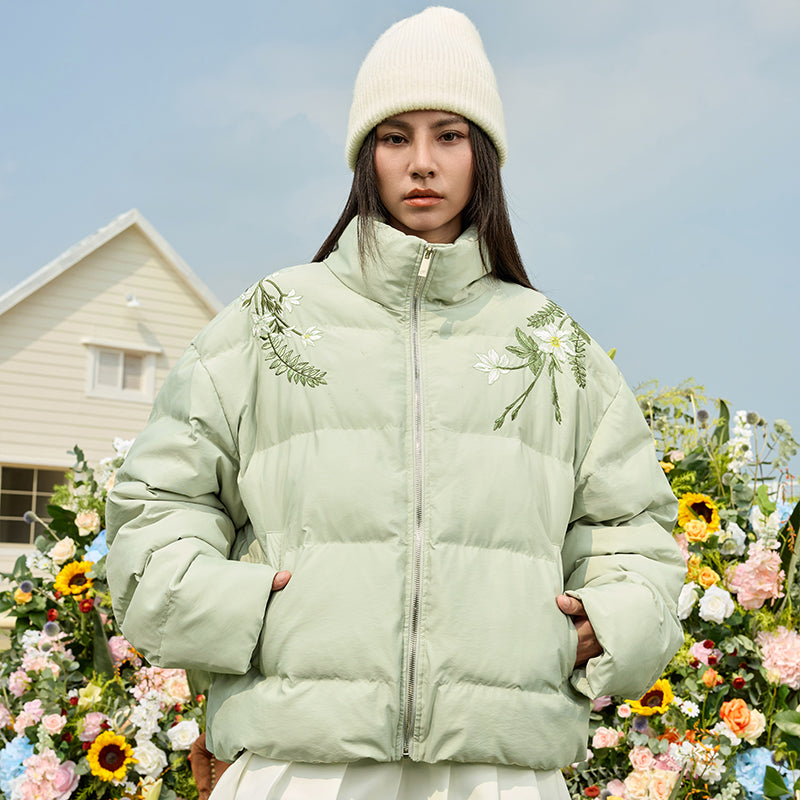 Floral Pearl Embroidery Down Jacket Floral Pearl Embroidery Down Jacket
