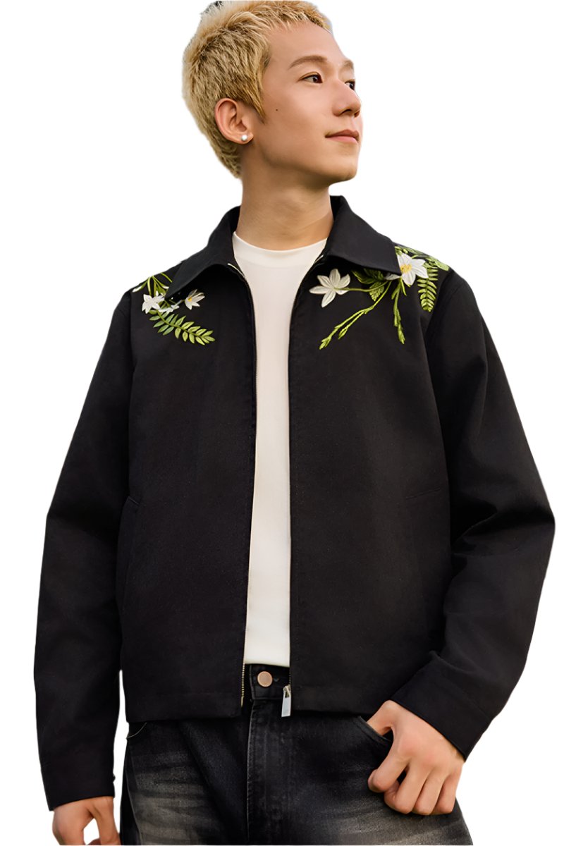 Minimalist Green Floral Embroidered Blazer Jacket Minimalist Green Floral Embroidered Blazer Jacket