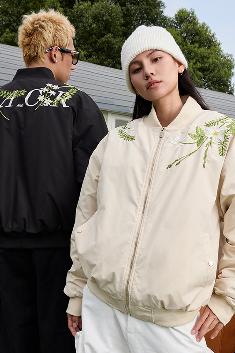 Floral Text Embroidered Bomber Jacket Floral Text Embroidered Bomber Jacket