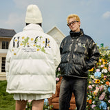 Daisy Embroidery PU Padded Jacket Daisy Embroidery PU Padded Jacket