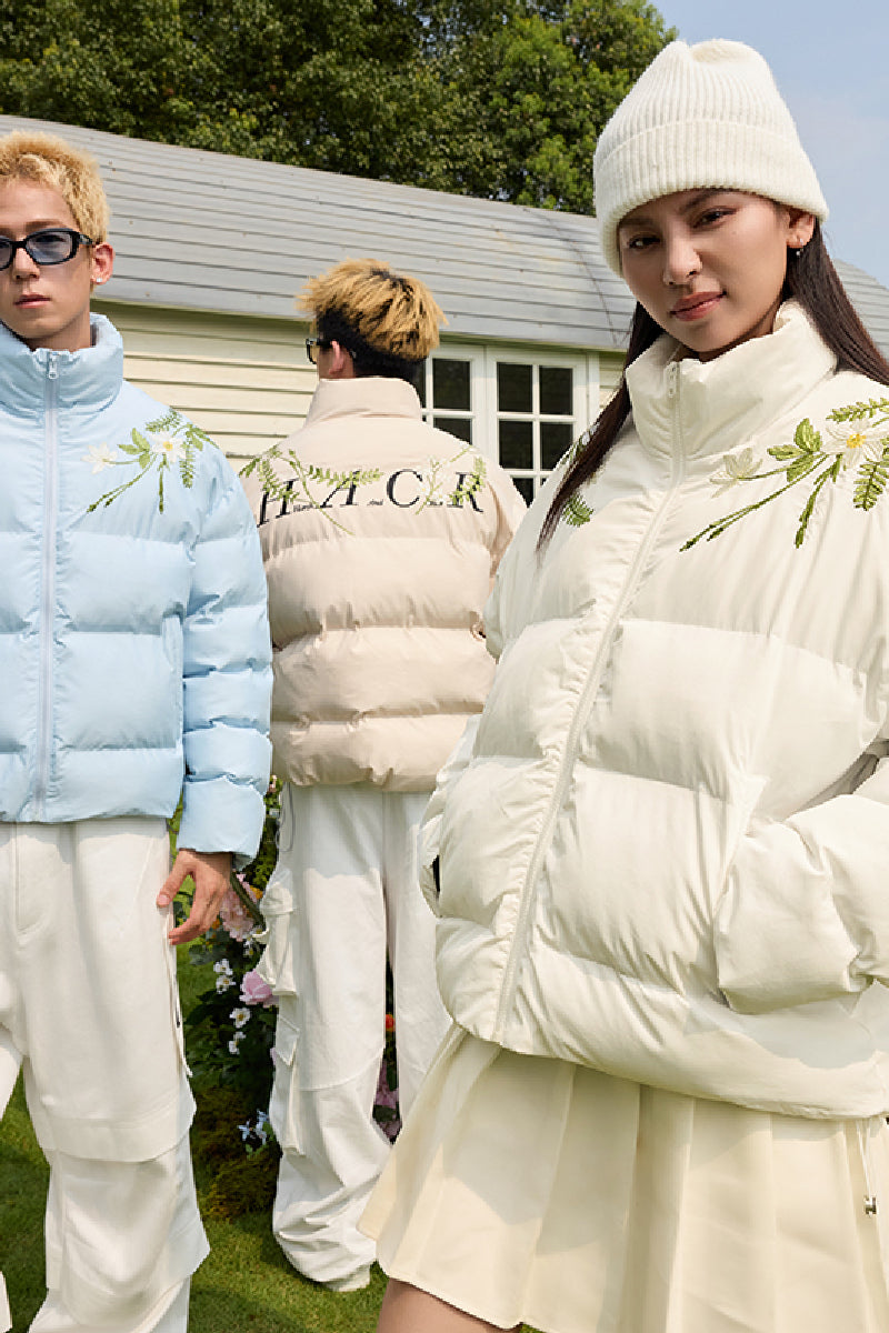 Floral Embroidered Loose Padded Jacket Floral Embroidered Loose Padded Jacket