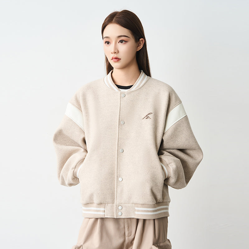 Contrast Stitching Embroidered Varsity Jacket Contrast Stitching Embroidered Varsity Jacket