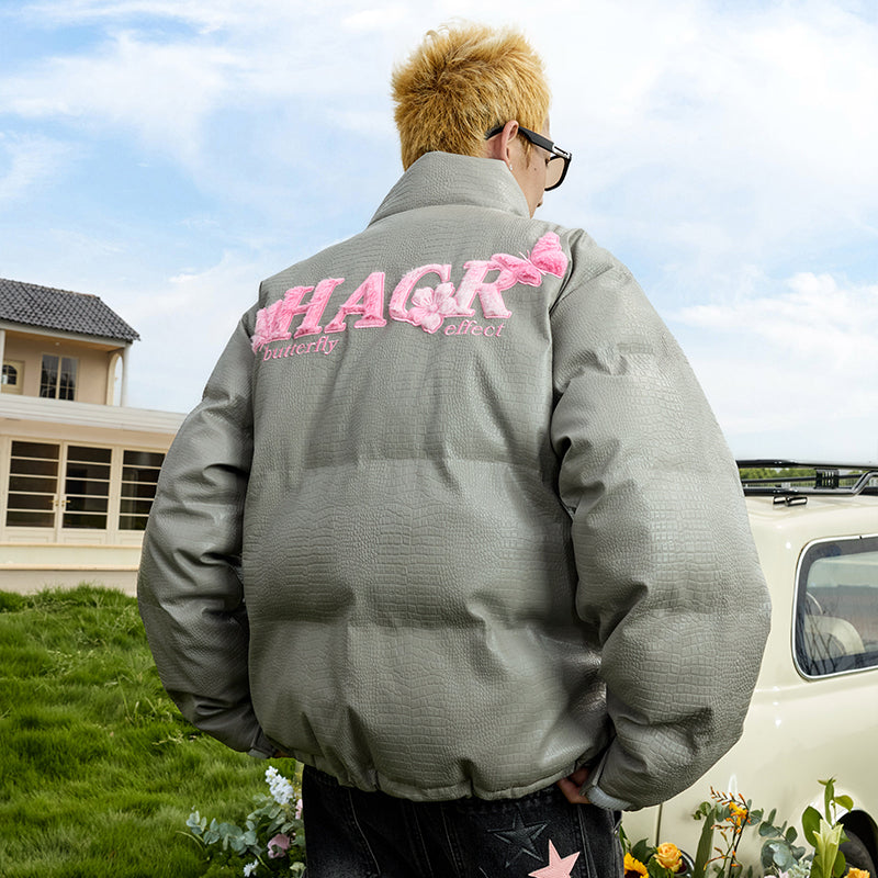 Embossed Fur Patch Crocodile PU Leather Down Jacket Embossed Fur Patch Crocodile PU Leather Down Jacket