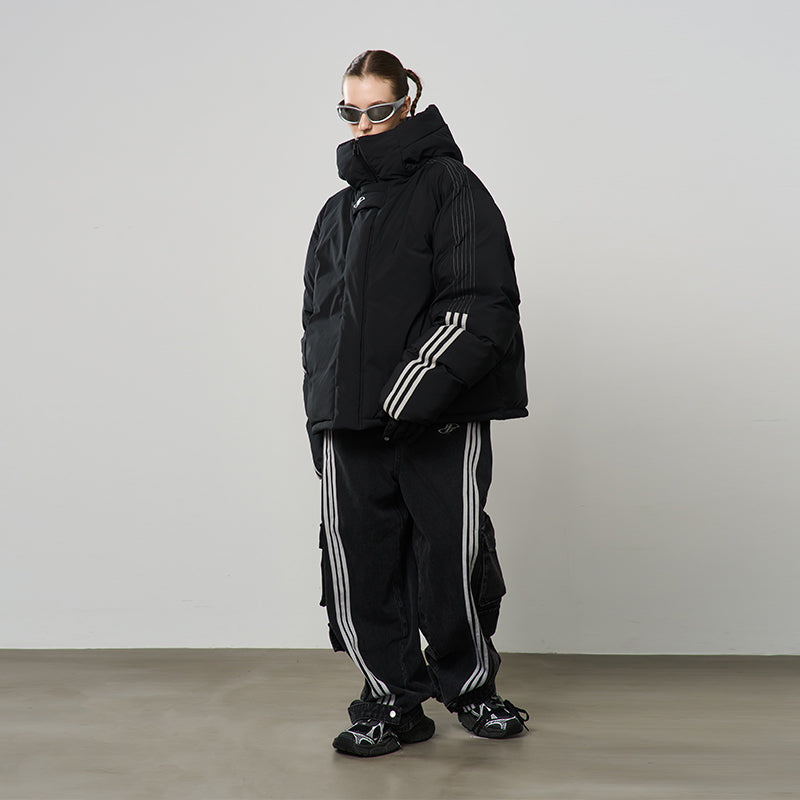 Stand Up Collar Striped Hooded Down Jacket Stand Up Collar Striped Hooded Down Jacket