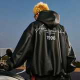 Loose Fit Textured PU Hooded Jacket Loose Fit Textured PU Hooded Jacket