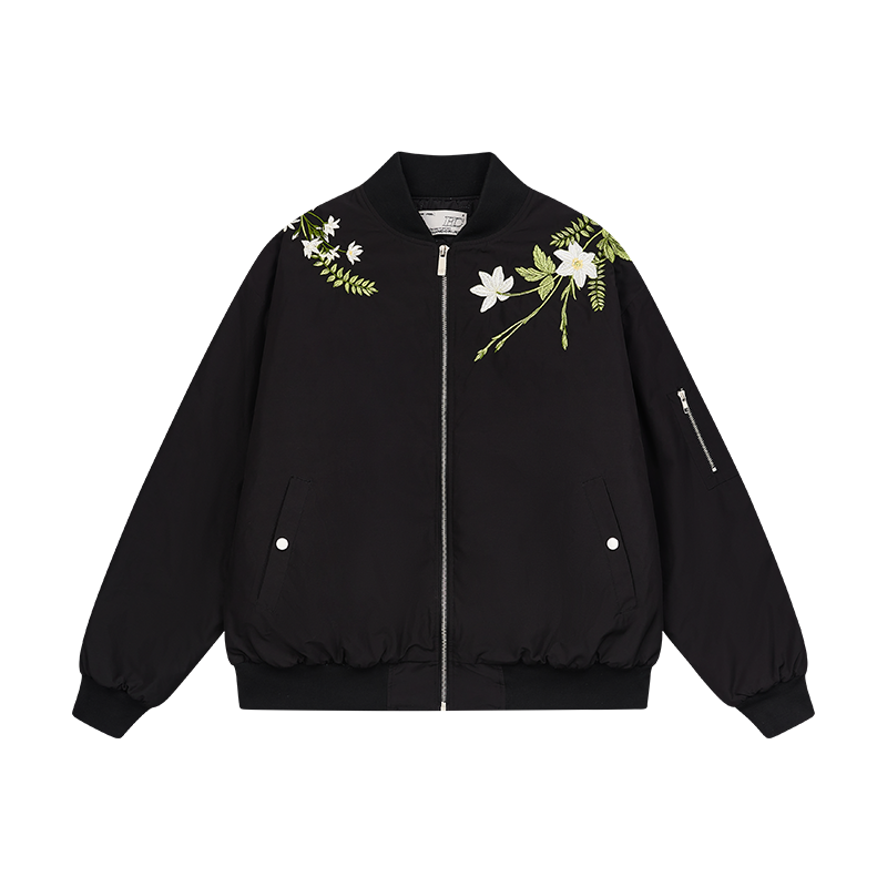 Floral Text Embroidered Bomber Jacket Floral Text Embroidered Bomber Jacket