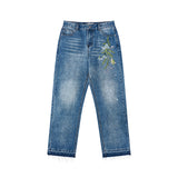 Floral Embroidery Washed Jeans Floral Embroidery Washed Jeans