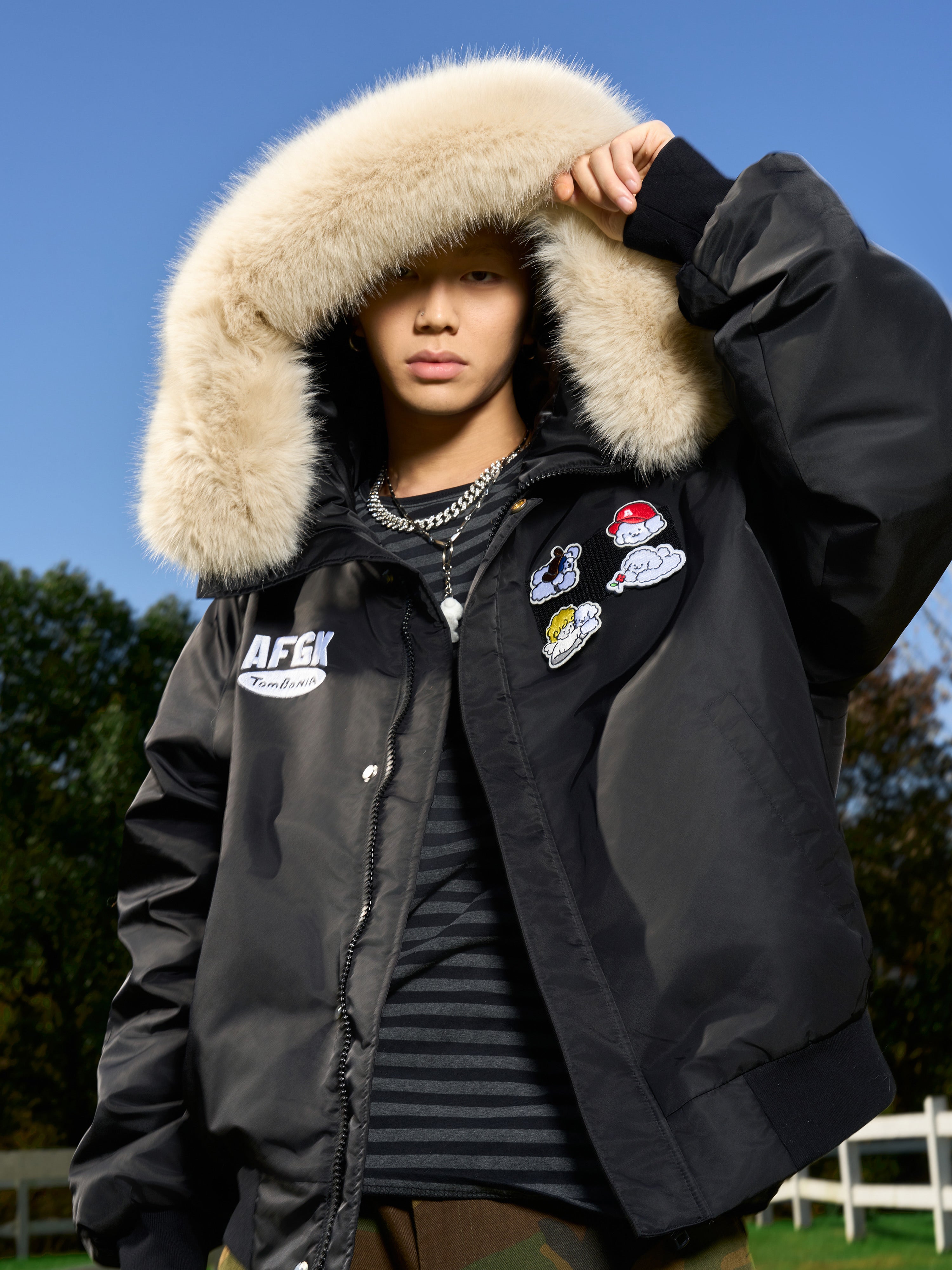 AFGK X TOMBONIA "Velcro logo fur jacket" AFGK X TOMBONIA "Velcro logo fur jacket"
