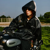 Loose Fit Textured PU Hooded Jacket Loose Fit Textured PU Hooded Jacket