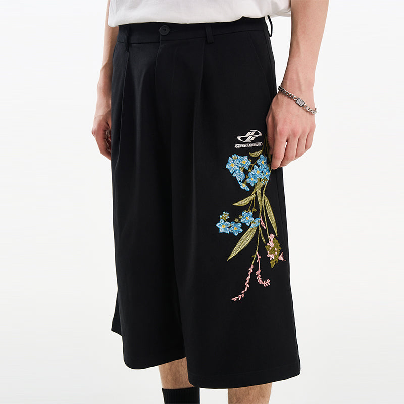 Floral Embroidery Draped Suit Shorts Floral Embroidery Draped Suit Shorts