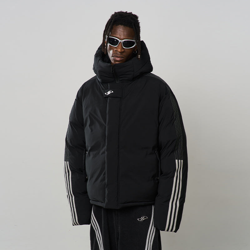 Stand Up Collar Striped Hooded Down Jacket Stand Up Collar Striped Hooded Down Jacket