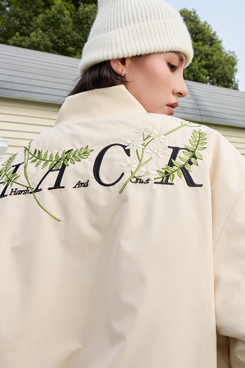 Floral Text Embroidered Bomber Jacket Floral Text Embroidered Bomber Jacket