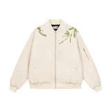 Floral Text Embroidered Bomber Jacket Floral Text Embroidered Bomber Jacket
