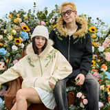 Floral Embroidery Fur Fleece Hoodie Floral Embroidery Fur Fleece Hoodie