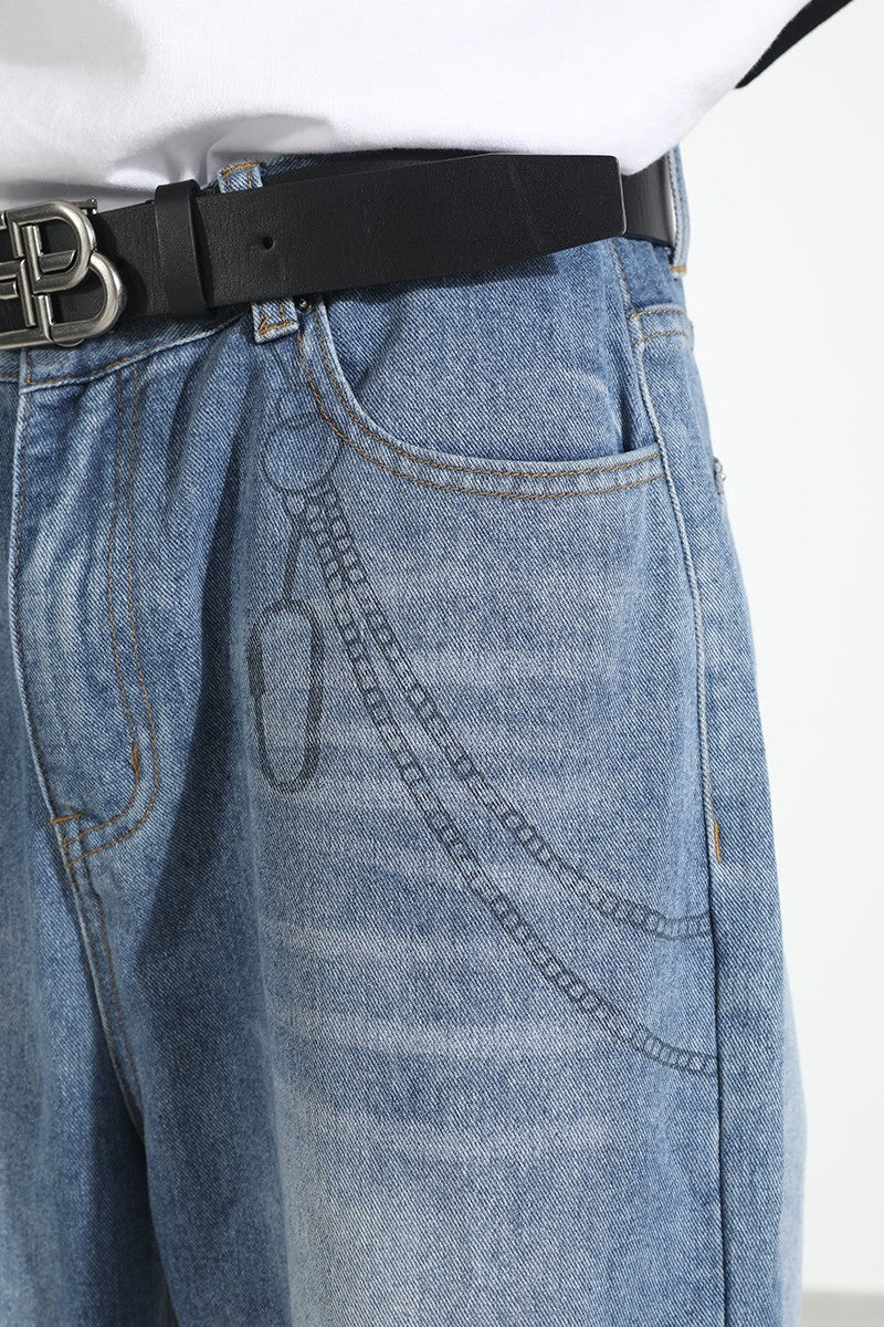 Wallet Chain Printed Washed Denim Wallet Chain Printed Washed Denim